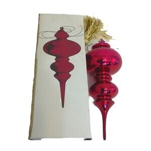 Vintage Dept 56 Red Blown Mercury Glass Double Finial Christmas Ornament Box